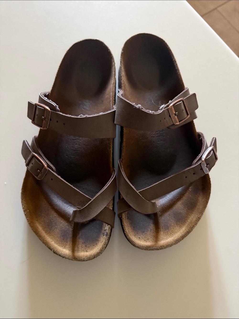 Birkenstock Brown Two-Strap Slide Sandals mayari